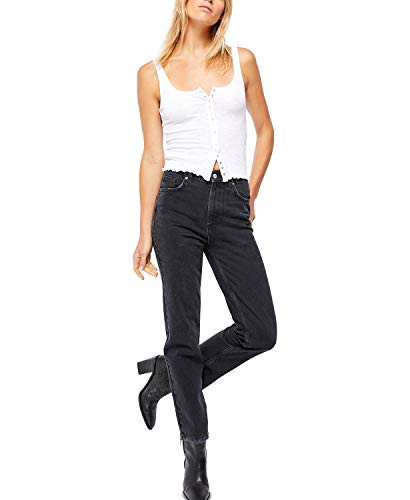 Free People Women's Dakota Straight Leg Jeans- Pitch Black- 32
