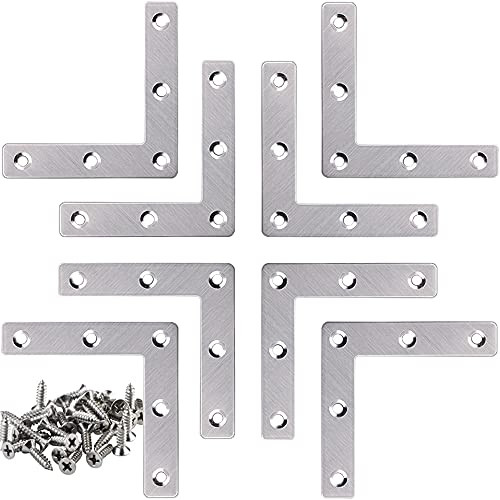 10 Pcs L Braces 80mm x 80mm x 1.5mm Flat Corner Brace Stainless Steel Flat Corner Brackets for Wood Furniture Shelves- Joining Mending Plate- with Screws