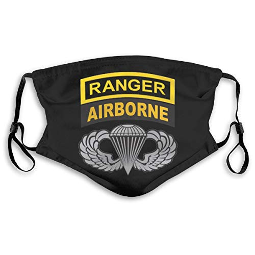 CHUfu Us Army Ranger Tab Airborne and Wings Reusable Dust Mask Travel Masks with Filter Breathable Safety Dust Face Mask