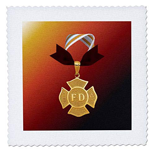 3dRose Image of Gold Fire Department Emblem- Ribbon- Ladder and Fire. - Quilt Squares -qs-326286-7- 3dRose Image of Gold Fire Department Emblem- Ribbon- Ladder and Fire. - Quilt Squares -qs-326286-7-