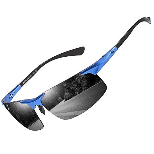 DUCO Men's Sports Polarized Driving Carbon Fiber Sunglasses For Men UV400 Protection DC8277 -Blue Frame Grey Lens-