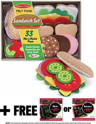 Melissa & Doug Sandwich Felt Food - Play Food Set + FREE Scratch Art Mini-Pad Bundle [39543]