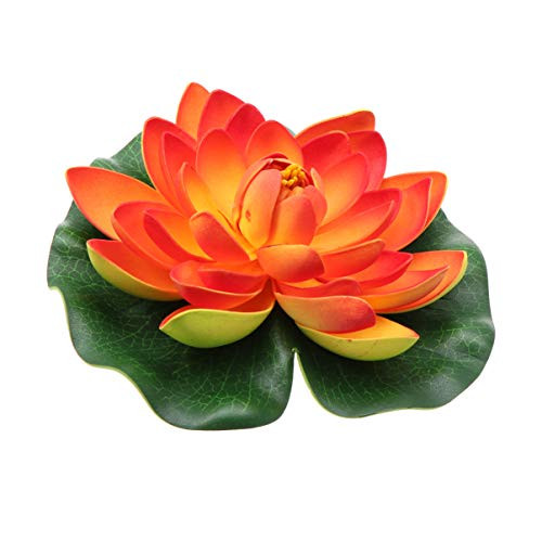 DOITOOL Artificial Floating Foam Lotus Flowers with Water Lily Pad Ornaments Patio Koi Pond Pool Aquarium Home Garden Wedding Party Special Event Decorations Orange