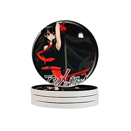 Akame ga Kill Diatomite Cup Coasters- Coasters for Drinks- Diatomite Cup Holder Mat- Round Water Absorbent Coasters- Self-Dry Diatomaceous Cup Holder- Anime Small Plant Tray
