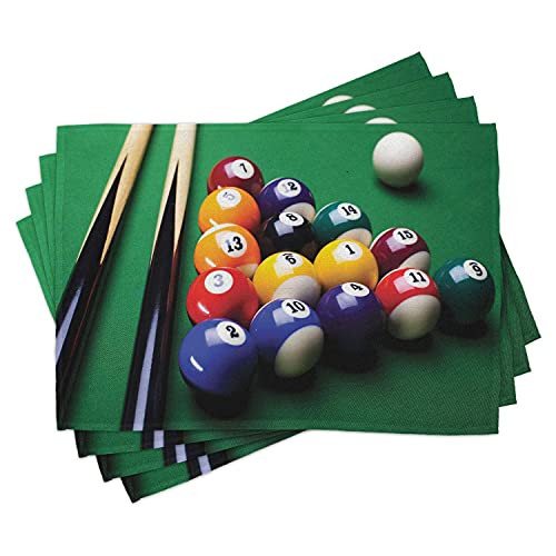 Marrty Manly Place Mats Set of 6- Billiard Pool Balls Arrangement Snooker Contest Beginning Entertainment Game Print- Washable Fabric Placemats for Dining Room Kitchen Table Decor- Multicolor