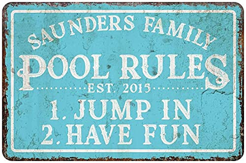 WDSLSING Personalized Pool Rules Sign Family Name Home Wall Decor