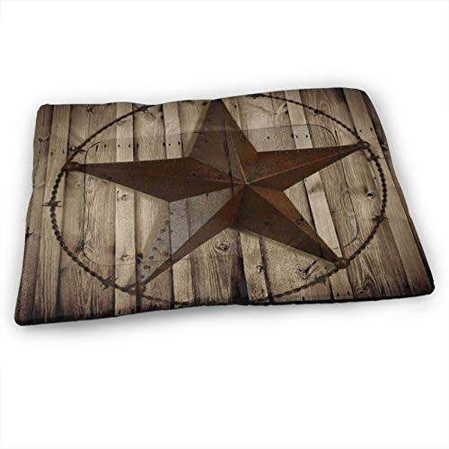 MOTINE Custom Dog Pet Mat-Western Texas Star Rustic Wood Board-Soft Crate Pad Washable Anti-Slip Bed Mattress for Pets Sleeping 23"x15.5"