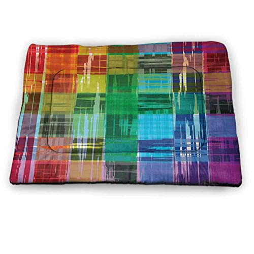 DayDayFun Vintage Rainbow Pet Mat Customization Plaid Art Pattern with Abstract Colorful Squares and Paint Smears Design Machine Washable Pet Bed Liner Multicolor Size 23"x15.5"
