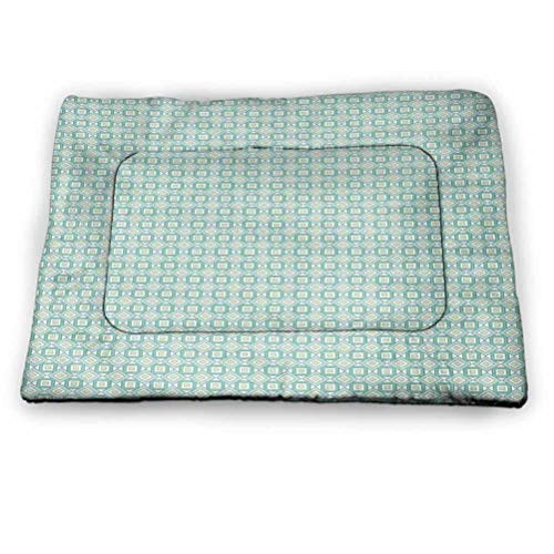 DayDayFun Teal and White Pet Placemat Retro Style Geometrical Pattern with Squares Pastel Mosaic Bite-Resistant Pet Mat Turquoise Pale Green White Size 23"x15.5"