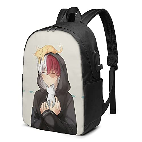 My Hero MHA Academia Shoto Todoroki Travel Laptop Backpack with USB Charging Port 17 Inch Computer Business Backpacks