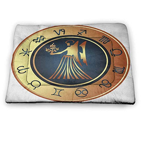 DayDayFun Zodiac Virgo Pet Mat for Kennel Circle with Twelve Sign and Fantasy Woman Holding Wheat Personalized Pet Placemat Dark Blue Cinnamon Pale Yellow 23"x15.5"
