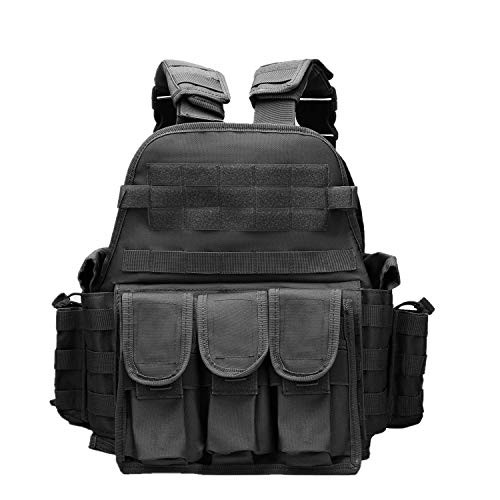 ABENAKI Heavy Duty Tactical Molle Airsoft Vest Paintball Hungting Combat Soft Vest -Black-