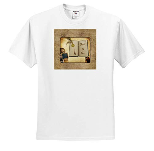 3dRose Beverly Turner Graduation Design - Image of Vintage Globe- Blackboard- Pen- Tassel on Open Book- 2021 - Toddler T-Shirt -4T- -ts-346194-17- White