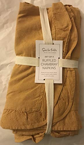 Sur La Table Chambray Ruffle Napkins- Set of 4- Honey