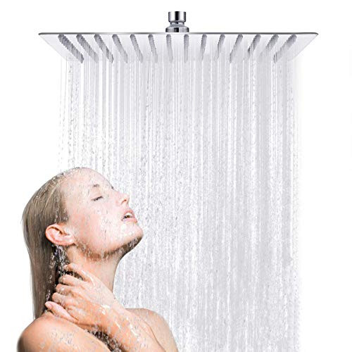 12 Inch Shower Head, Ehauuo High Pressure Stainless Steel Rainfall Shower Head Ultra Thin High Flow Square Bath Shower Chrome Finish Fixed Showerhead