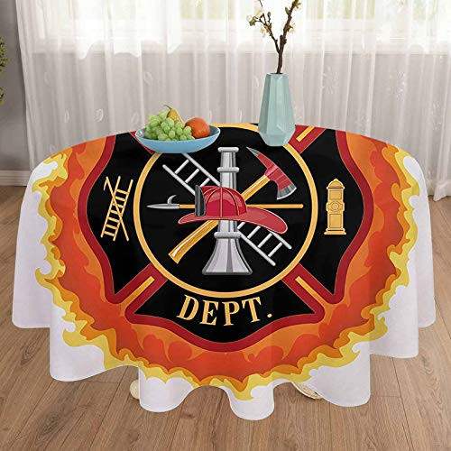 carmaxshome 48 Inch Tablecloth - Fireman Fire Department Icon with Ladder Public Service Essential Tools of Firefighters Round Tablecloths - Multicolor