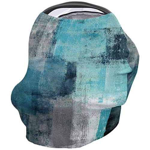 Chic Blue Grey Gradient Art Baby Nursing Cover for Breastfeeding- Breathable Stretchy Nursing Scarf Carseat Canopy for Boys or Girls Stroller Car Seat Covers Geometric Paint