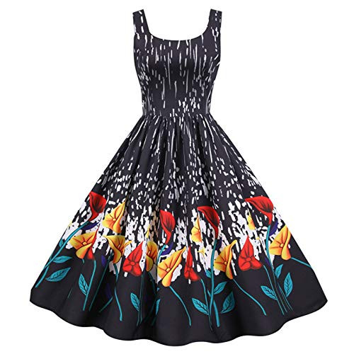 Dress for Women-50s 60s Retro Vintage Butterfly Print V-Neck Sleeveless A-Line Swing Rockabilly Cocktail Dress