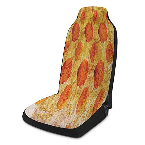 Print Car Seat Covers 1 Piece- Burnt Orange Vintage Rose Flower Pattern Grubby Paint Texture Grunge Rusty Effects Image Auto Seat Cover- Orange Tan