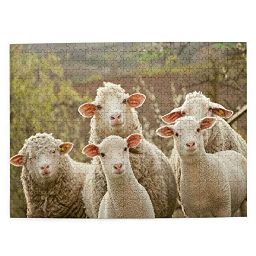 Jigsaw Puzzles for Adults 500 Piece Times Square Intelligence Decompression Fun Game-Sheep Within A Mob Turn To Check Out The Photographer-The Completed Puzzle Size 20.5"x15.1"