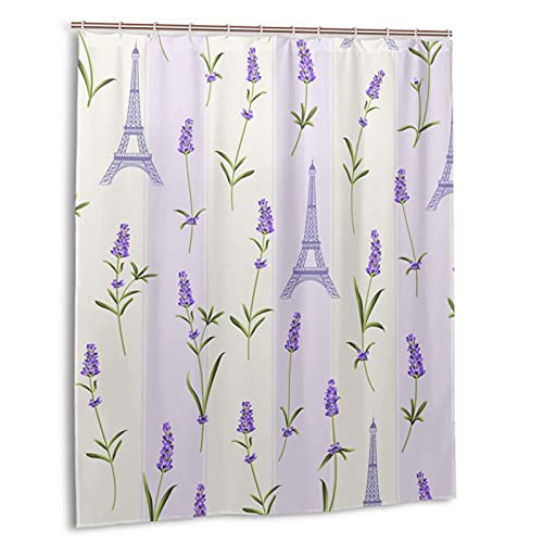Jreergy Shower Curtain Lavender Flowers and Eiffel Tower Shower Curtains for Bathroom Decor Waterproof Polyester Fabric Bath Curtains 60 X 72 Inches