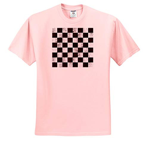 3dRose Anne Marie Baugh - Patterns - Black and White Grunge Checkerboard Squares Pattern - Toddler Light-Pink-T-Shirt -4T- -ts-342149-49-