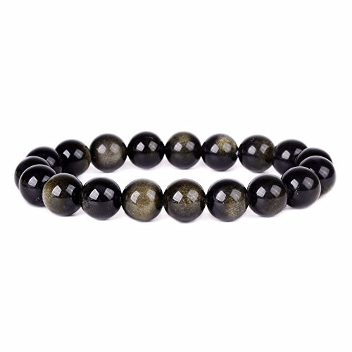 Justinstones Natural Golden Obsidian Gemstone 10mm Round Beads Stretch Bracelet 7 Inch Unisex