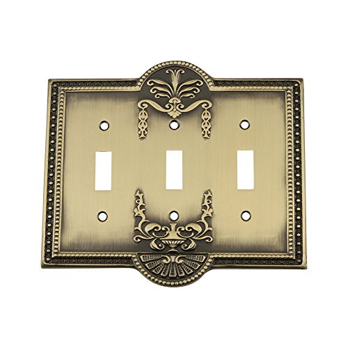Nostalgic Warehouse 719712 Meadows Switch Plate with Triple Toggle- Antique Brass