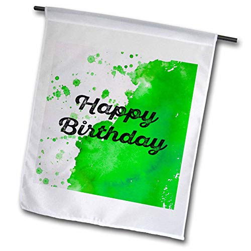 3dRose Happy Birthday with a Green Watercolor Paint Splotch as Background. - Flags -fl-326854-2-