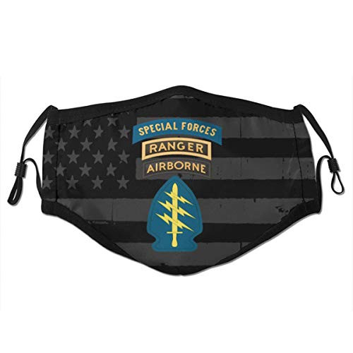GUOJIAHAOmao Special Forces with Airborne and Ranger Tab Reusable Adult Black - Rimmed Filter Mask Breathable Safety Dust Face Mask