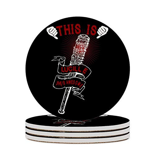 Round Ceramic Stone Coaster Set of 4 Walking Dead This is Lucille Round Coaster Drink Absorption Coaster with Cork Base -3.9 inches- Round Ceramic Stone Coaster Set of 4 Walking Dead This is Lucille Round Coaster Drink Absorption Coaster with Cork Base -3.9 inches-