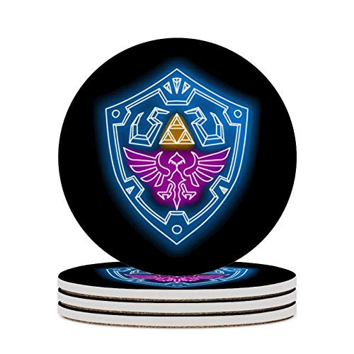 Round Ceramic Stone Coaster Set of 4 Legend of Zelda Link Shield Neon Round Coaster Drink Absorption Coaster with Cork Base -3.9 inches- Round Ceramic Stone Coaster Set of 4 Legend of Zelda Link Shield Neon Round Coaster Drink Absorption Coaster with Cork Base -3.9 inches-