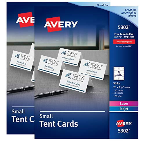 Avery Printable Small Tent Cards- 2" x 3.5"- Two-Sided Printing- Matte White- 2 Pack- 320 Cards Total -5302-