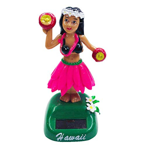 Amosfun Solar Powered Hawaiian Hula Girl Bobble Shaking Head Doll Dancing Figure Toy Car Dashboard Hula Dancer Figurine Decoration Ornament Pink
