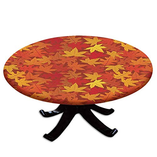 Elastic Edged Polyester Fitted Table Cover-Multi Colored Autumn Fall Maple Leaves in Unusual Designs Nature Theme Artprint Decorative-Fits up to 36" Diameter Tables-The Ultimate Protection for Your Ta