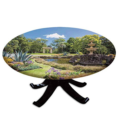 Elastic Edged Polyester Fitted Table Cover-Fitzroy Gardens Summer Day View Fountain Historical Iconic Tourist Attraction-Fits up to 36" Diameter Tables-The Ultimate Protection for Your Table-
