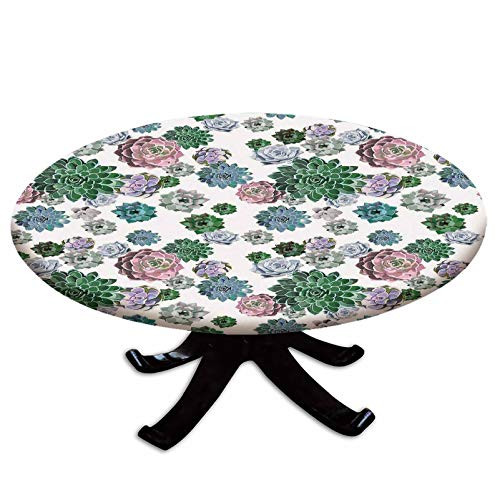 Elastic Edged Polyester Fitted Table Cover-Colorful Pattern of Succulent Plants Tropical Foliage Natural Garden Decor Decorative-Fits up to 36" Diameter Tables-The Ultimate Protection for Your Table-M