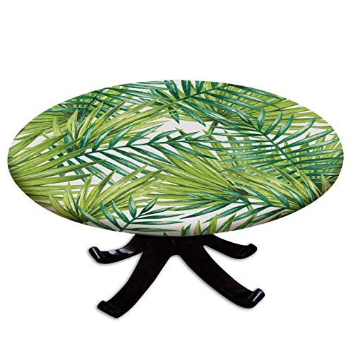 Elastic Edged Polyester Fitted Table Cover-Watercolor Tropical Palm Leaves Colorful Illustration Natural Feelings Decorative-Fits up to 36" Diameter Tables-The Ultimate Protection for Your Table-Fern