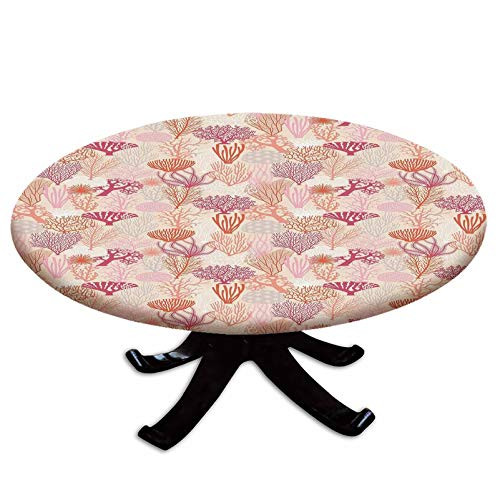 Elastic Edged Polyester Fitted Table Cover-Various Coral Formations Aquatic Theme Underwater Wildlife Ocean Plants Retro Styled-Fits up to 36" Diameter Tables-The Ultimate Protection for Your Table-Mu