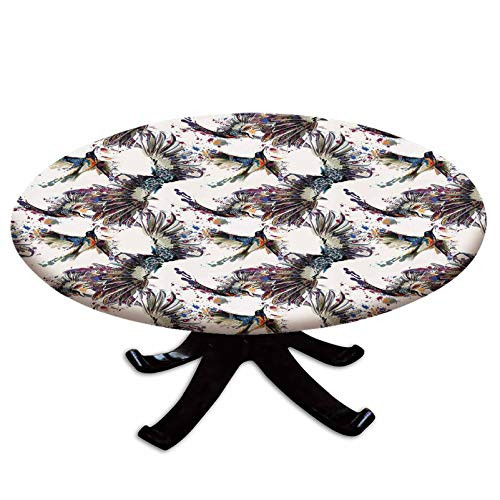 Elastic Edged Polyester Fitted Table Cover-Lilly Flower Pattern with Flying Birds Fauna and Flora Abstract Animal Imagery Decorative-Fits up to 36" Diameter Tables-The Ultimate Protection for Your Tab Elastic Edged Polyester Fitted Table Cover-Lilly Flower Pattern with Flying Birds Fauna and Flora Abstract Animal Imagery Decorative-Fits up to 36" Diameter Tables-The Ultimate Protection for Your Tab