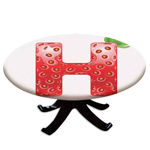 Elastic Edged Polyester Fitted Table Cover-Agriculture and Language Fresh Garden in Summer H in Strawberry Style Decorative-Fits up to 36" Diameter Tables-The Ultimate Protection for Your Table-Vermil