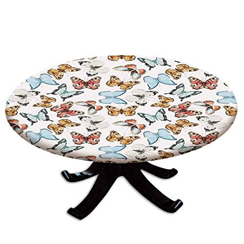 Elastic Edged Polyester Fitted Table Cover-Various Colorful Butterflies Watercolor Style Print Wild Nature Bohemian Decor Decorative-Fits up to 36" Diameter Tables-The Ultimate Protection for Your Tab