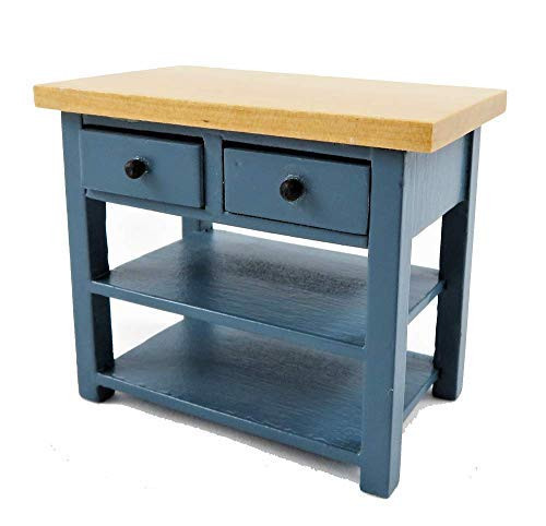 Melody Jane Dollhouse Blue  and  Pine Island Work Table Modern Miniature Kitchen Furniture