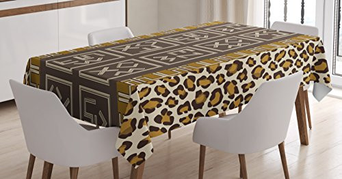 Ambesonne Tribal Tablecloth by, African Safari Leopard Motif with Abstract Folk and Wild Effects Artwork, Dining Room Kitchen Rectangular Table Cover, 60W X 84L Inches, Chocolate Light Coffee