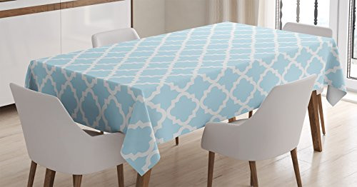 Ambesonne Light Blue Tablecloth, Vintage Decorations Fabric Pattern Country Style Monochromic Illustration Artwork Print, Dining Room Kitchen Rectangular Table Cover, 60 X 84 inches