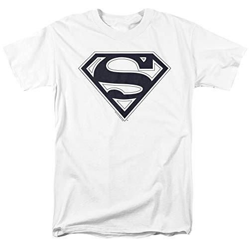 Superman Blue  and  Navy Shield Unisex Adult T Shirt for Men and Women- White- X-Large