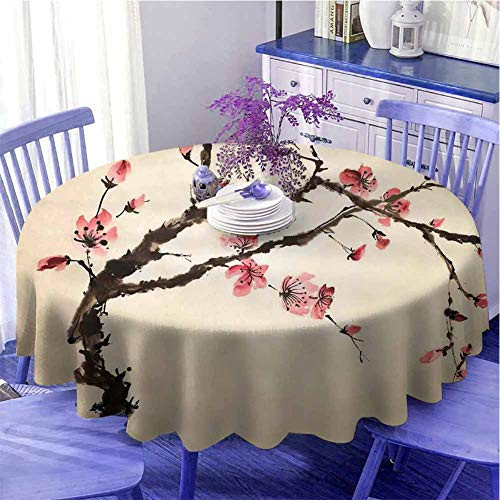 UETECH Printed Round Tablecloth Japanese Traditional Chinese Paint of Figural Tree with Details Brushstroke Effects Print Pink Brown Diameter 50" UETECH Printed Round Tablecloth Japanese Traditional Chinese Paint of Figural Tree with Details Brushstroke Effects Print Pink Brown Diameter 50"
