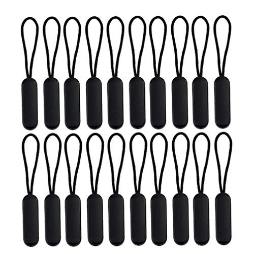 LIOOBO 20pcs Zipper Pull Tabs Replacement Zip Fixer Zipper Tags Rope Repair for Clothes Suitcase Backpack DIY Craft -Black-