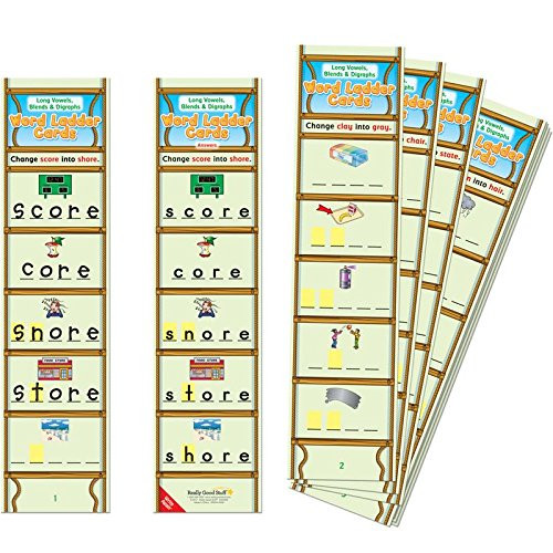 Really Good Stuff Long Vowels- Blends Digraphs Word Ladder Cards