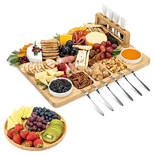 SMIRLY Cheese Board and Knife Set - Charcuterie Board Set- Cheese Platter Board- Bamboo Cheese Board with Cutlery Set- Cheese Tray- Wooden Cheese Board Set- Cheese Cutting Board Set- Cheese Plate Set SMIRLY Cheese Board and Knife Set - Charcuterie Board Set- Cheese Platter Board- Bamboo Cheese Board with Cutlery Set- Cheese Tray- Wooden Cheese Board Set- Cheese Cutting Board Set- Cheese Plate Set